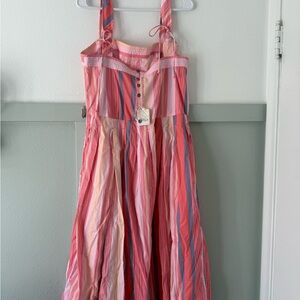 Free People Pink Multi-Stripe Sundress with Tie Straps